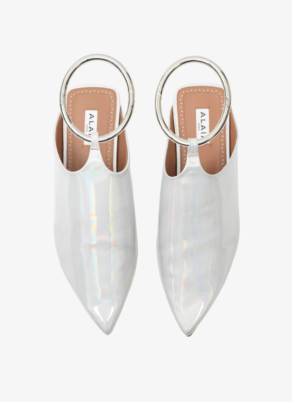 LEATHER FLAT BABOUCHES  ALAÏA REFLEX WHITE LEATHER FLAT BABOUCHES